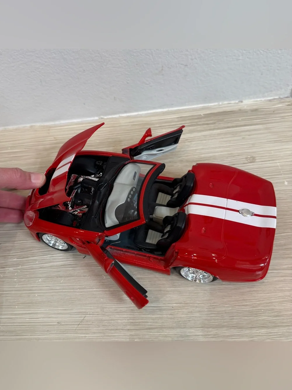 Maisto Shelby series 1 Red Convertible Toy Sports Car with White Racing Stripes
